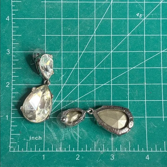 Kenneth Jay Lane Silver and Crystal Teardrop Earrings - Picture 3 of 4